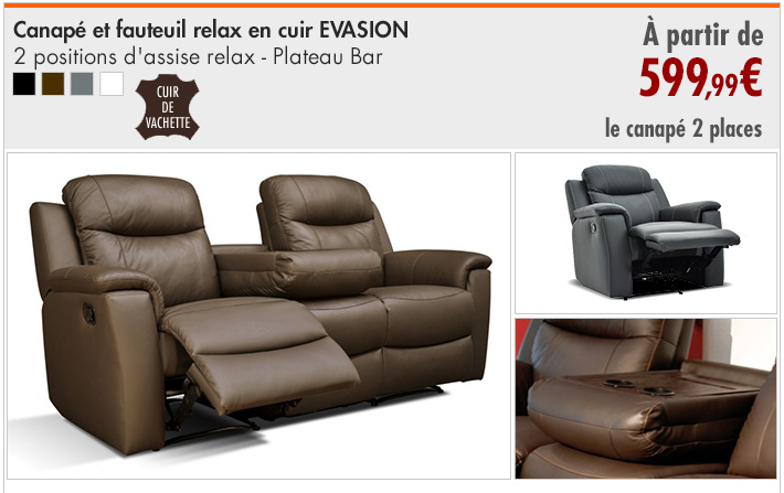 Canapé et fauteuil relax en cuir EVASION