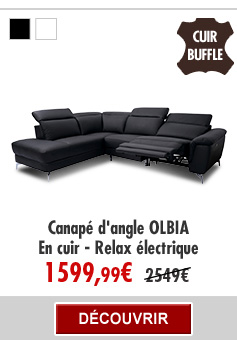 Canapé d'angle relax électrique en cuir OLBIA