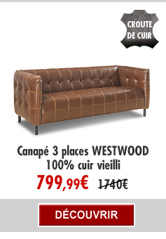 Canapé 3 places 100% cuir vieilli WESTWOOD